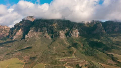 Drone Aerial Hyperlapse Simonsberg Mountain Stellenbosh South Africa Cape Wi Stock Footage 169631723