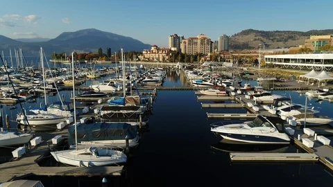 Drone aerial of Kelowna, BC's Yacht Club Stock Footage