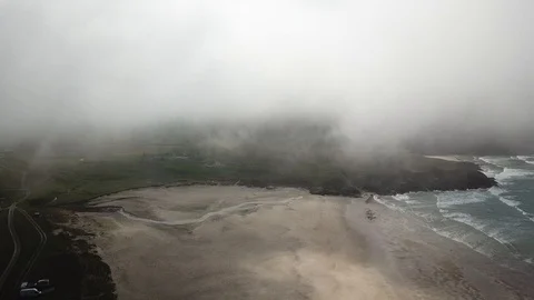 Drone Aerial of Low Cloud above Traigh na Clibhe Beach, Isle of Lewis Video stock 90862931