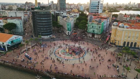 Drone Aerial of Marco Zero and Recife Antigo at Night Video stock 329259078