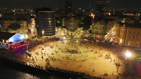 Drone Aerial of Marco Zero and Recife Antigo at Night Vidéo 329259301