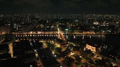 Drone Aerial of Marco Zero and Recife Antigo at Night 库存影片 329259305