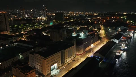 Drone Aerial of Marco Zero and Recife Antigo at Night Video stock 329259353