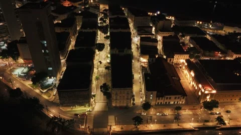 Drone Aerial of Marco Zero and Recife Antigo at Night Video stock 329259381