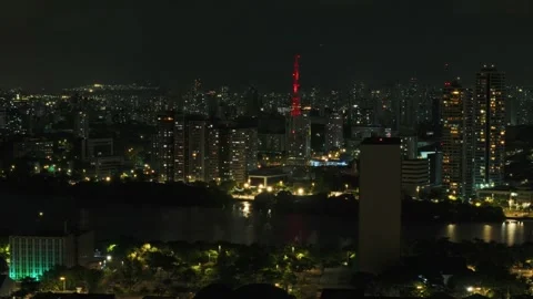 Drone Aerial of Marco Zero and Recife Antigo at Night Vidéo 329259516