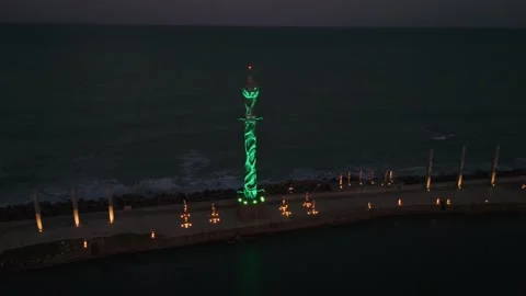 Drone Aerial of Marco Zero and Recife Antigo at Night 库存影片 329260014