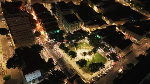 Drone Aerial of Marco Zero and Recife Antigo at Night Vidéo 329260123