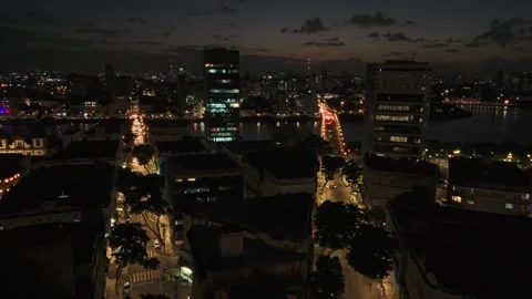 Drone Aerial of Marco Zero and Recife Antigo at Night 库存影片 329260416