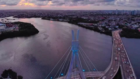 Drone Aerial of Marco Zero and Recife Antigo at Night Vidéo 329261282