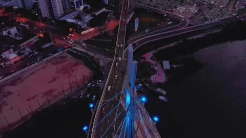 Drone Aerial of Marco Zero and Recife Antigo at Night Video stock 329261318