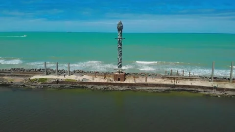 Drone Aerial of Marco Zero and Recife Antigo at Night Stock Footage 329261411