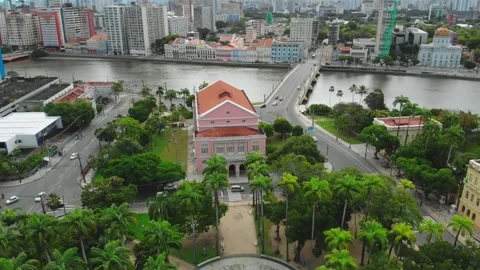 Drone Aerial of Marco Zero and Recife Antigo at Night Video stock 329261461