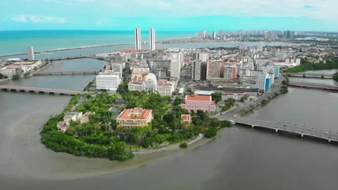 Drone Aerial of Marco Zero and Recife Antigo at Night 库存影片 329261487