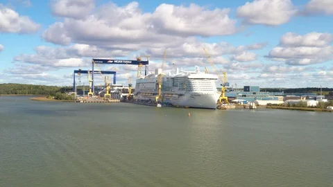 Drone aerial of Meyer Turku Shipyard in Turku, Finland Stock Footage 124396953