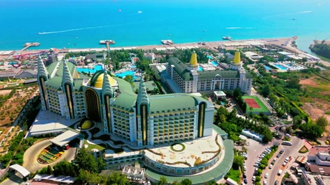 Drone aerial of modern hotel complex in Turkey. Stock Footage 334217276