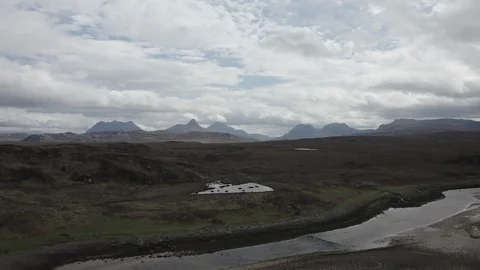 Drone Aerial of Mountains of Assynt Stock Footage 106926558