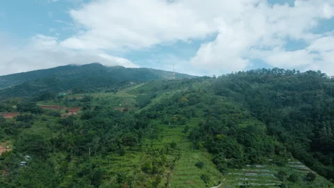 Drone Aerial of Mountains with Puffy Clouds and Sky Stock Footage 309173311