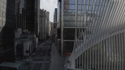 Drone aerial of Oculus building, no people, Financial District, New York City Vídeos de archivo 248533069