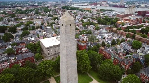 Drone aerial orbit Bunker Hill Monument 4k 60p prores Stock Footage 80666369