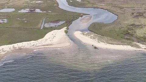 Drone Aerial Over Beach and Marsh Stock Footage 79458609