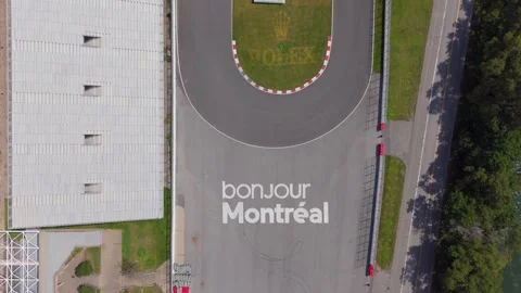 Drone aerial over corner of Circuit Gilles Villeneuve. Montreal, Quebec. Stock Footage 290033784