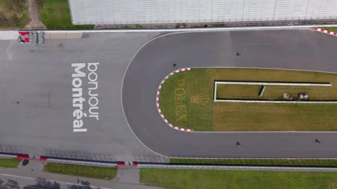 Drone aerial over corner of Circuit Gilles Villeneuve. Montreal, Quebec. Stock Footage 290033852