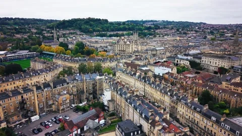 Drone aerial over historic Bath city and Georgian architecture England Stock Footage 331452982