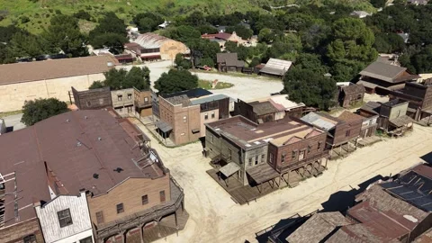 Drone Aerial Over Melody Ranch Studios California Iconic Hollywood Western Backl Vídeos de archivo 331398920
