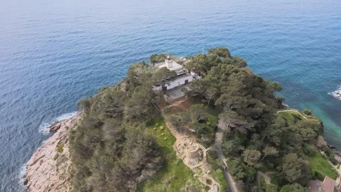 Drone Aerial Over Tossa de Mar Lighthouse: Coastal Views from Above Stock Footage 307068595