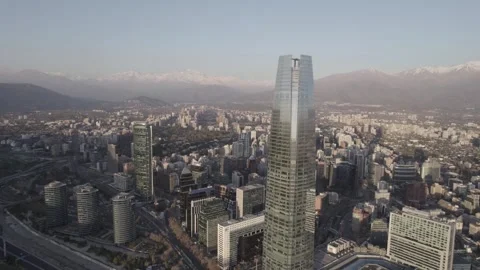 Drone Aerial Pan Shot Moving Right Toward Highway And Gran Torre Santiago Stock Footage 345606447
