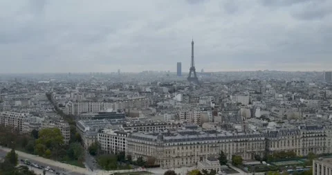 Drone Aerial of Paris Skyline with Eiffel Tower Stock Footage 323442376