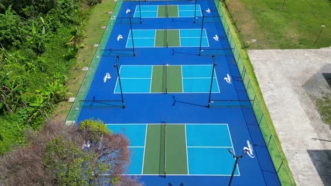 Drone aerial point of view of a pickleball court on Phuket, Thailand. Video stock 226739037