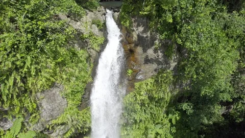 Drone aerial of pristine and wild natural Tavoro falls in Fiji Stock Footage 206903242