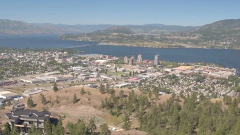 Drone aerial pull-out over Highpointe neighborhood in Kelowna Stock Footage 122225688