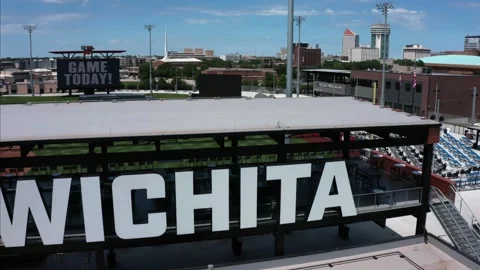 Drone aerial of Riverfront baseball stadium in downtown Wichita kansas 4k Stock Footage 155355481