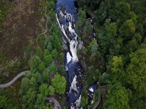 Drone Aerial of Rogie Falls Video stock 81630862