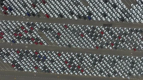 Drone aerial senital view from an import export car parking. Vídeo Stock 60052007