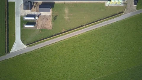 Drone aerial shot of a large scale chicken farm -broilers indoor(netherlands) 03 Stock-Footage 92358101