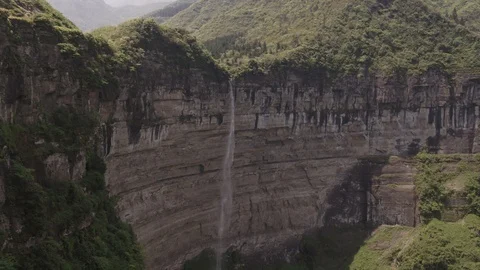 Drone Aerial shot of mountains and waterfall Stock Footage