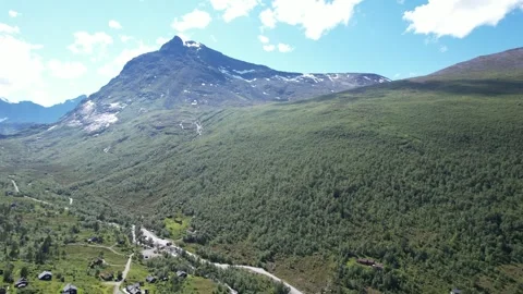 Drone aerial shot over Andalsnes Massvasbu Isfjorden Stock Footage 280423448