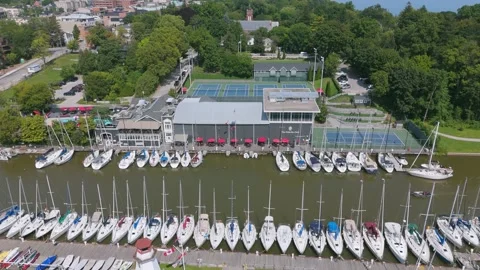 Drone aerial slow push towards The Oakville Club. Summer. 4K. Stock Footage 295311987