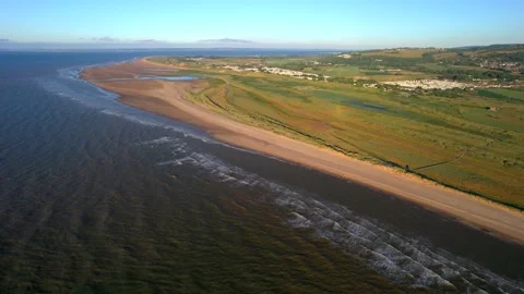 Drone Aerial Of Talacre Beach, Prestatyn, Coastal Town Of North Wales Stock Footage 201085449