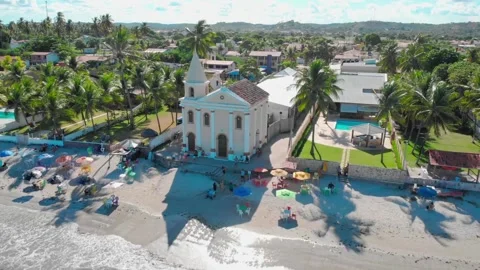 Drone Aerial of Tamandaré Beach Pernambuco Brazil – Tropical Paradise with Boats Vidéo 329581353