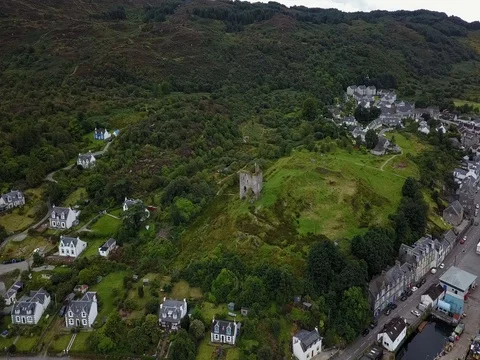 Drone Aerial of Tarbert Castle Video stock 81629534