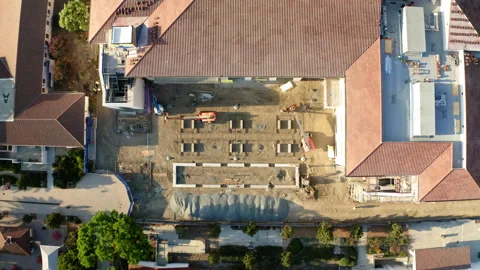 Drone Aerial Top-Down On School Construction Site Stock Footage 272702576