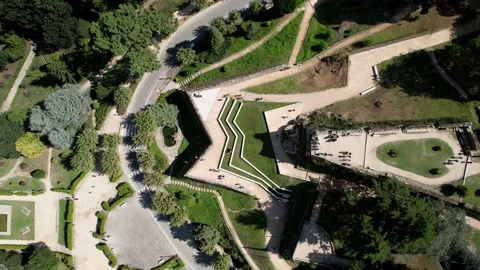Drone aerial top down view of tourists at Monte do Castro park in Vigo, Spain Stock Footage 213095529