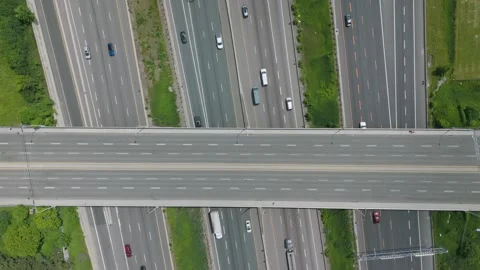Drone aerial top down view of Don Mills Rd and Highway 401. Toronto. 4K. Stock Footage 295312467