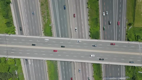 Drone aerial top down view of Don Mills Rd and Highway 401. Toronto. 4K. Stock Footage 295312468