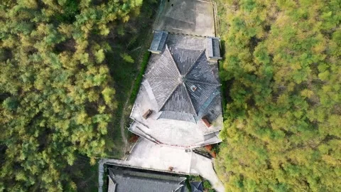 Drone aerial top-down view of an ancient town temple complex Stock-Footage 335919086