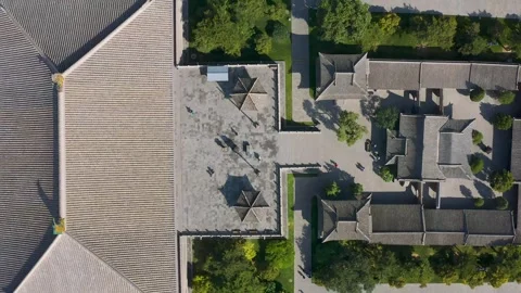 Drone aerial top-down view of an ancient town temple complex Stock-Footage 335919378